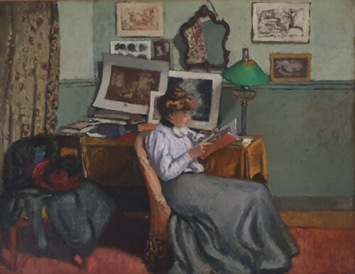 oeuvre de albert andré - intérieur, femme lisant - huile sur toile