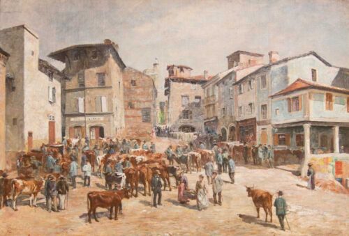 oeuvre de charles beauverie - le marché aux bestiaux de saint-galmier - huile sur toile