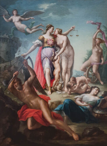 oeuvre de thomas blanchet - allégorie de la paix et de la justice - huile sur toile