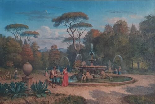 oeuvre de pierre bonirote - jardin de la villa borghèse - huile sur toile