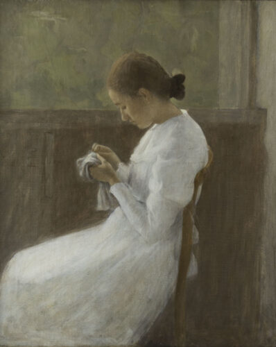 oeuvre de joseph auguste brunier - la couturière - huile sur toile