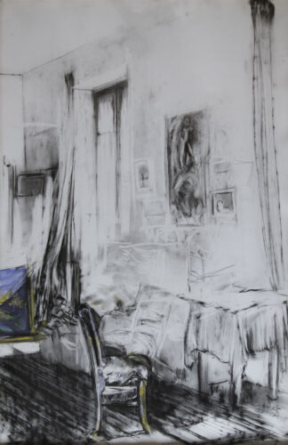 oeuvre de marie-france chevalier - intérieur chez giorda - fusain sur papier