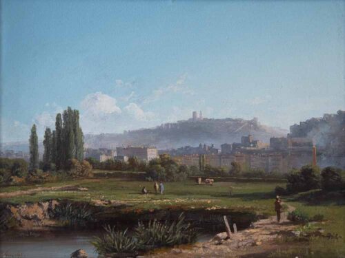 oeuvre de nicolas fonville - vue de lyon, depuis le rhône - huile sur toile