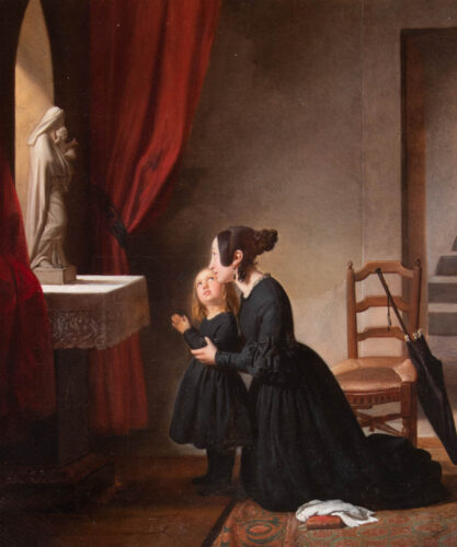 oeuvre de michel-philibert genod - la prière - huile sur toile