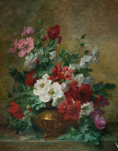 oeuvre de thérèse guérin - grand bouquet de pavots rouges et blanc