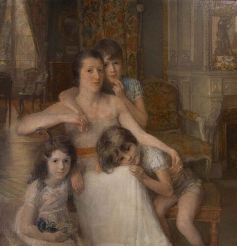 oeuvre de françois-joseph guiguet - portrait de madame lionel dupont et ses enfants - huile sur toile