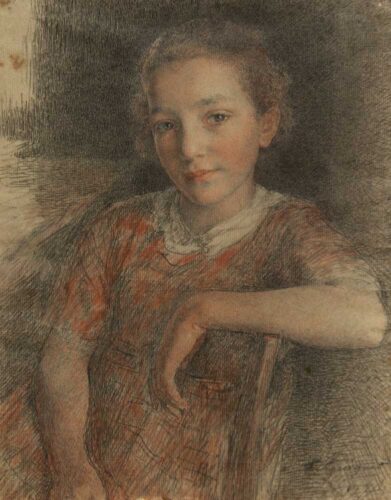 oeuvre de françois-joseph guiguet - jeanne - mine de plomb et sanguine sur papier
