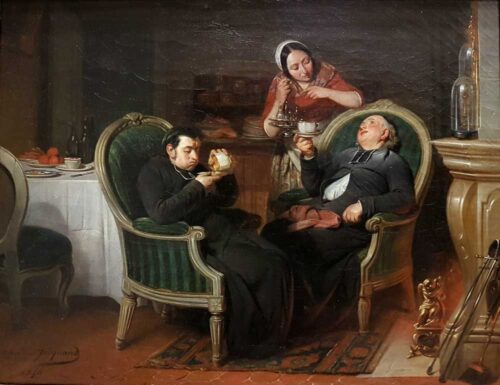 oeuvre de claudius jacquand - les deux abbés - huile sur toile