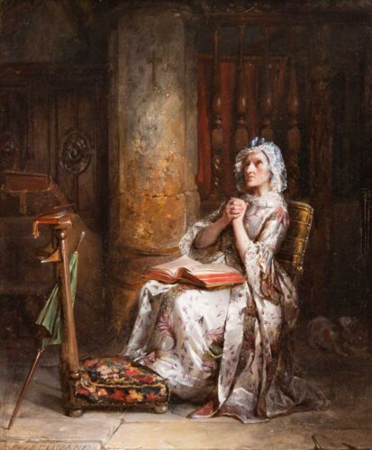 oeuvre de claudius jacquand - femme en prière - huile sur toile