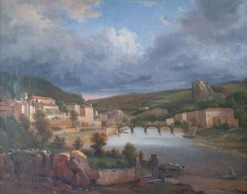 oeuvre de edmé daussigny - les quais de saône et l’église - huile sur toile