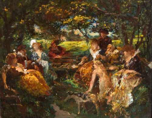 oeuvre de jean seignemartin - fête dans un sous-bois - huile sur toile