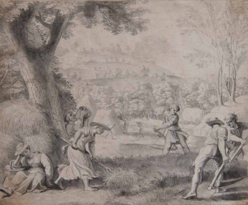 oeuvre de jacques stella - la fenaison - plume et encre noire sur papier