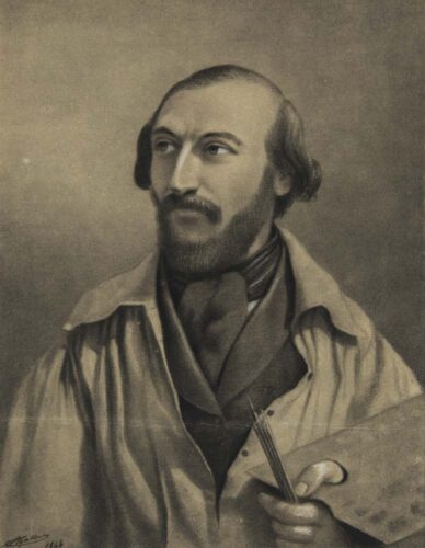 oeuvre de joseph marius agassis - portrait du peintre et photographe dolard - lavis brun sur papier