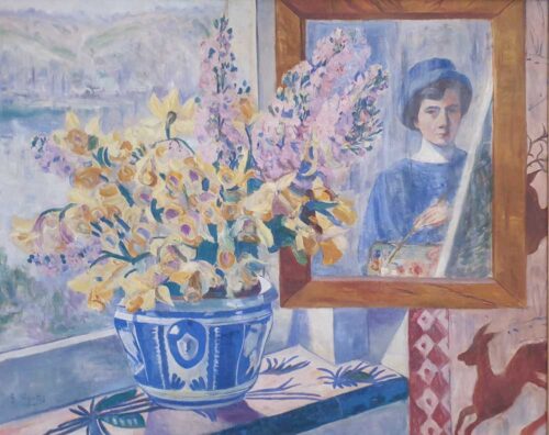 oeuvre de georgette agutte - autoportrait dans l’atelier à bonnières - huile sur toile