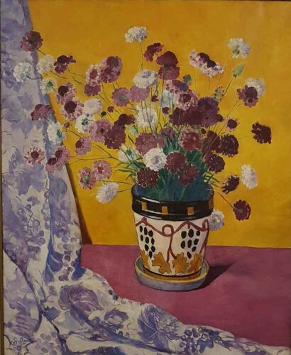oeuvre de georgette agutte - fleurs dans un pot de metthey - huile sur toile