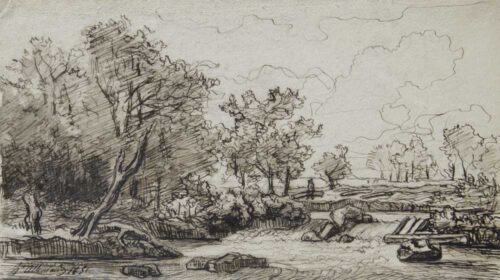 oeuvre de hector allemand - au bord de la rivière - plume sur papier