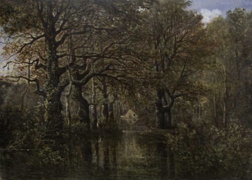 oeuvre de hector allemand - chaumière au fond du bois - huile sur panneau