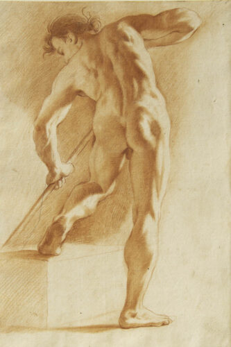 oeuvre de anonyme - académie d’homme de dos - sanguine sur papier
