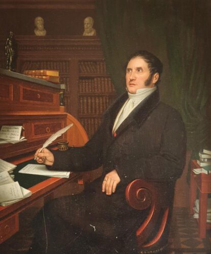 oeuvre de anonyme - portrait de rené martin, chirurgien à l’hôpital de la charité, à son cabinet de travail - huile sur panneau