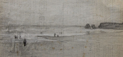 oeuvre de adolphe appian - bord de mer avec figures - fusain sur papier