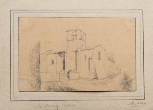 oeuvre de adolphe appian - chevet d’église et clocher rectangulaire - sur papier