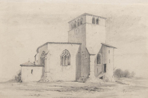 oeuvre de adolphe appian - chevet d’église – clôcher carré - crayon noir sur papier