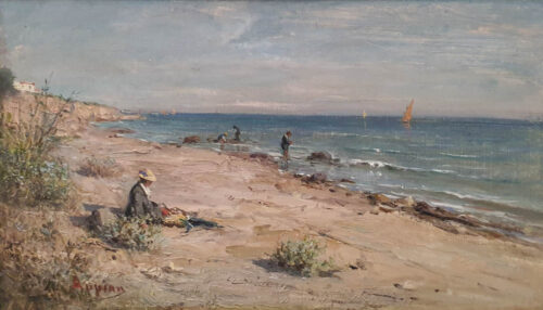 oeuvre de adolphe appian - bord de mer animé - huile sur toile