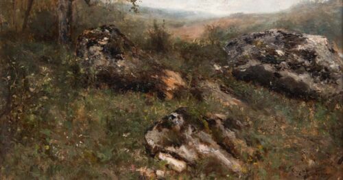 oeuvre de adolphe appian - la clairière avec de gros rochers - huile sur panneau