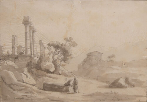 oeuvre de adolphe appian - environs d’agrigente - lavis brun sur papier