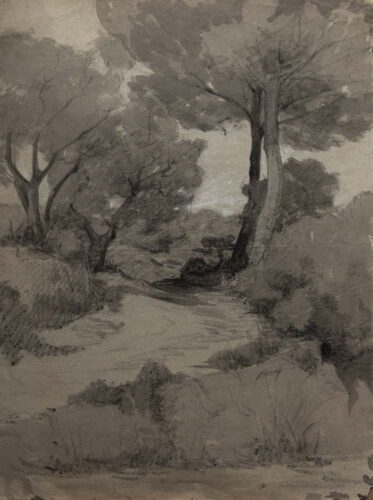 oeuvre de adolphe appian - étude chemin ombragé - fusain sur papier