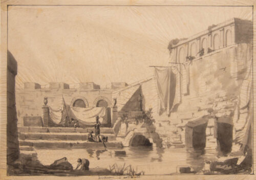 oeuvre de adolphe appian - la fontaine d’aréthuse, syracuse - lavis brun sur papier calque