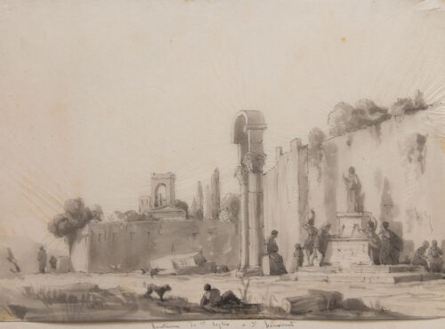 oeuvre de adolphe appian - fontaine de sainte sophie à saint bénévent - lavis brun sur papier