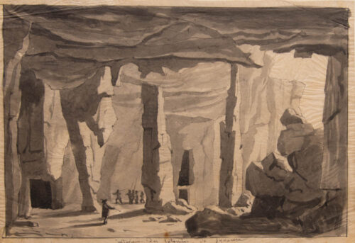 oeuvre de adolphe appian - intérieur des latomies de syracuse - lavis brun sur papier calque
