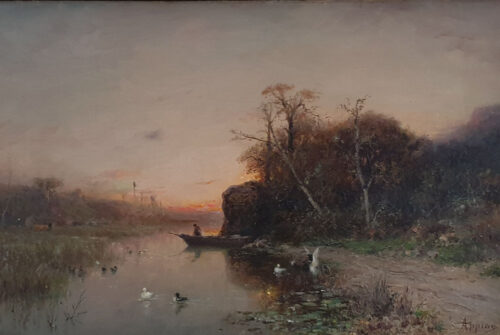 oeuvre de adolphe appian - paysage, étang animé - huile sur toile