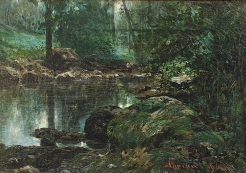 oeuvre de adolphe appian - la rivière dans le sous bois - huile sur toile