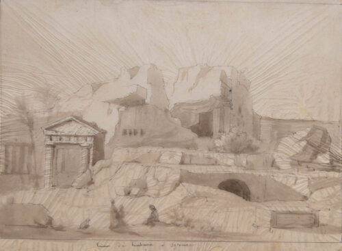 oeuvre de adolphe appian - ruines de tombeaux à syracuse - lavis brun sur papier