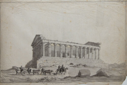 oeuvre de adolphe appian - temple de la concorde à agrigente - lavis brun sur papier calque