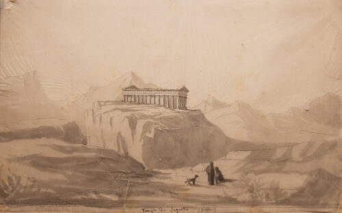 oeuvre de adolphe appian - temple de ségeste (sicile) - lavis brun sur papier