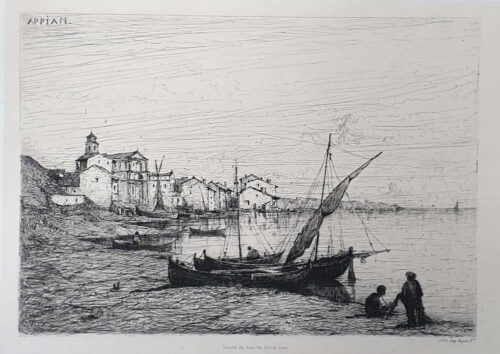 oeuvre de adolphe appian - ville au bord de la mer - eau forte sur papier