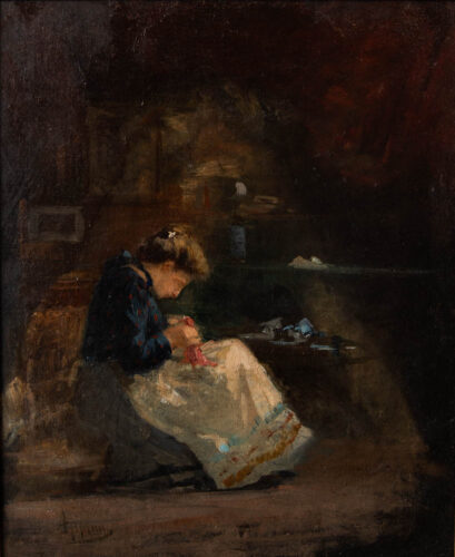oeuvre de louis appian - la brodeuse - huile sur toile