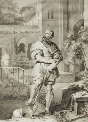 oeuvre de charles acher - charles quint au monastère de saint-just - plume et encre brune