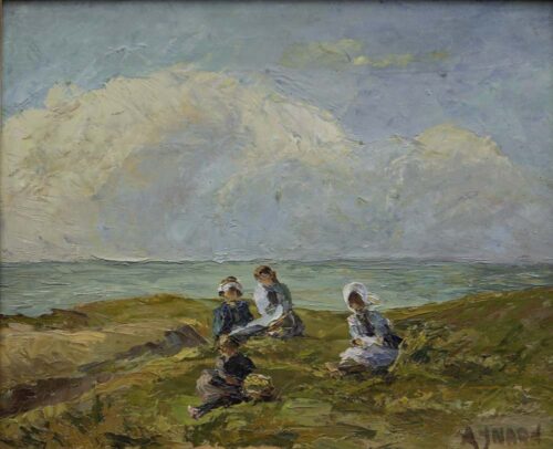 oeuvre de anonyme - sur la plage en vendée - huile sur panneau