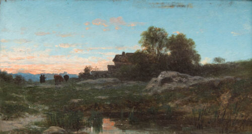 oeuvre de jean bain - coucher de soleil - huile sur toile