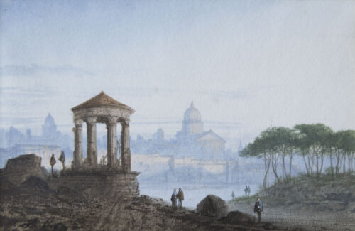 oeuvre de louis-pierre baltard - vue de rome - gouache sur papier