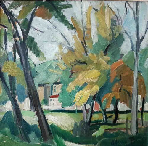 oeuvre de adrien bas - l’île barbe - huile sur bois