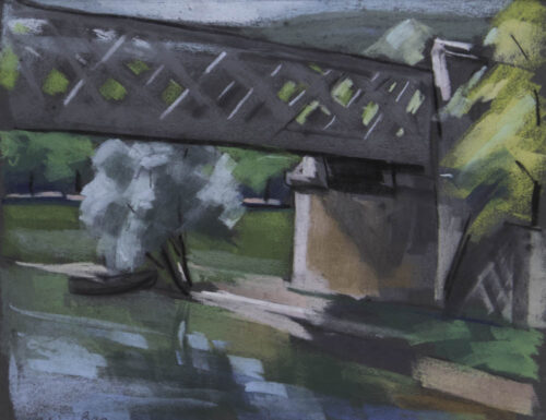 oeuvre de adrien bas - le pont de fer - pastel sur papier