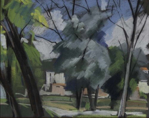 oeuvre de adrien bas - les maronniers - pastel sur papier