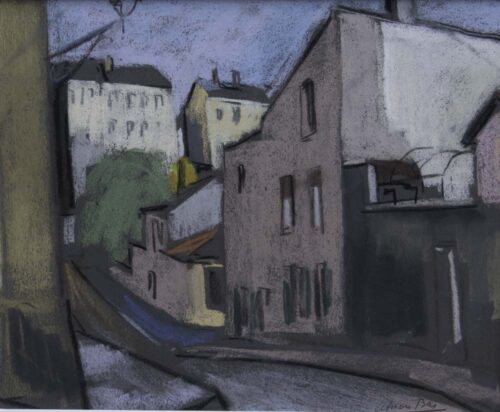 oeuvre de adrien bas - paysage avec rue de lyon - pastel sur papier