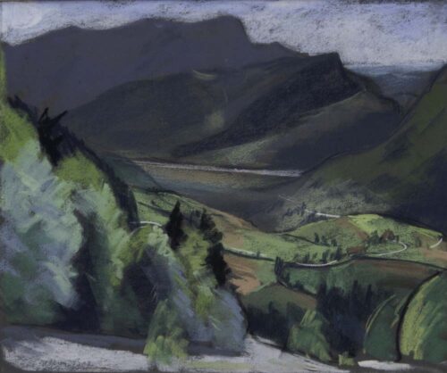 oeuvre de adrien bas - paysage de collines - pastel sur papier