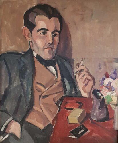oeuvre de adrien bas - portrait d’homme à la cigarette - huile sur toile